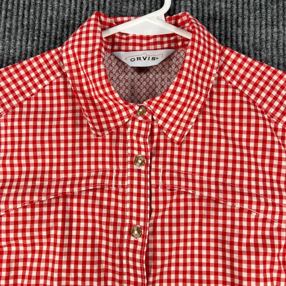 Orvis Shirt Womens XS Extra Small Red Check Long Sleeve Button Up Outdoor Casual